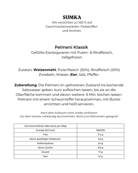 PELMENI "Klassik" mit Puten- und Rindfleisch (tiefgefroren)