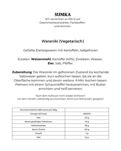 WARENIKI "Veggie" mit Kartoffel (tiefgefroren)